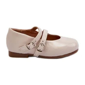 Ballerines enfant en cuir verni à brides, Beige Margenis