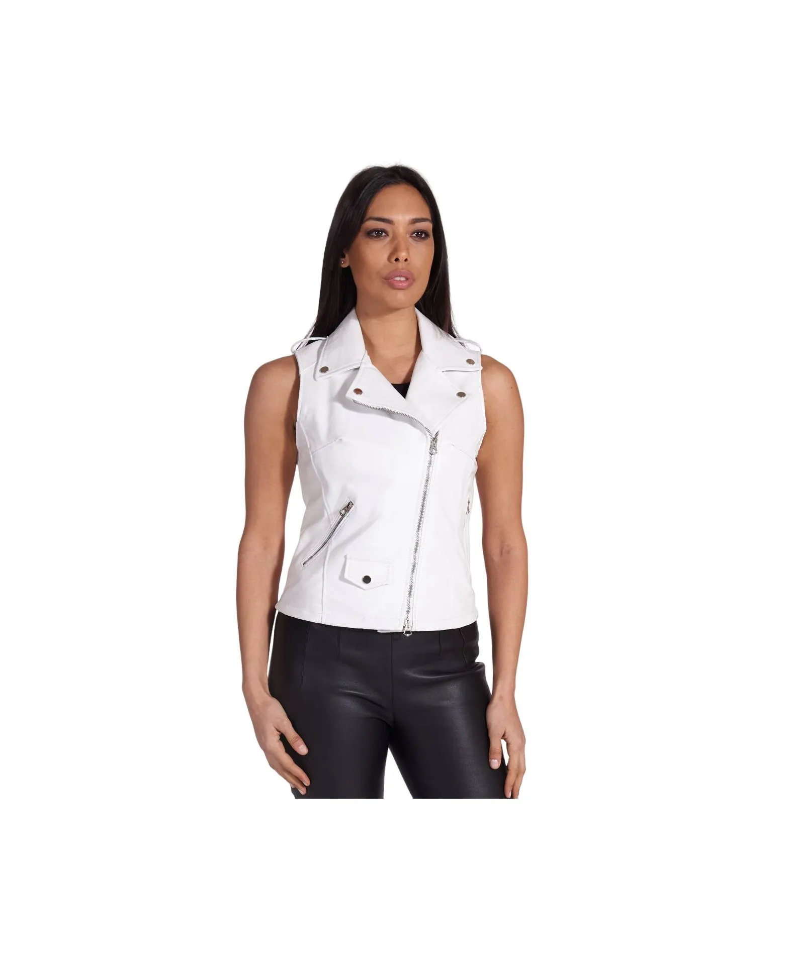 Blouson en cuir femme Sans manches  blanche