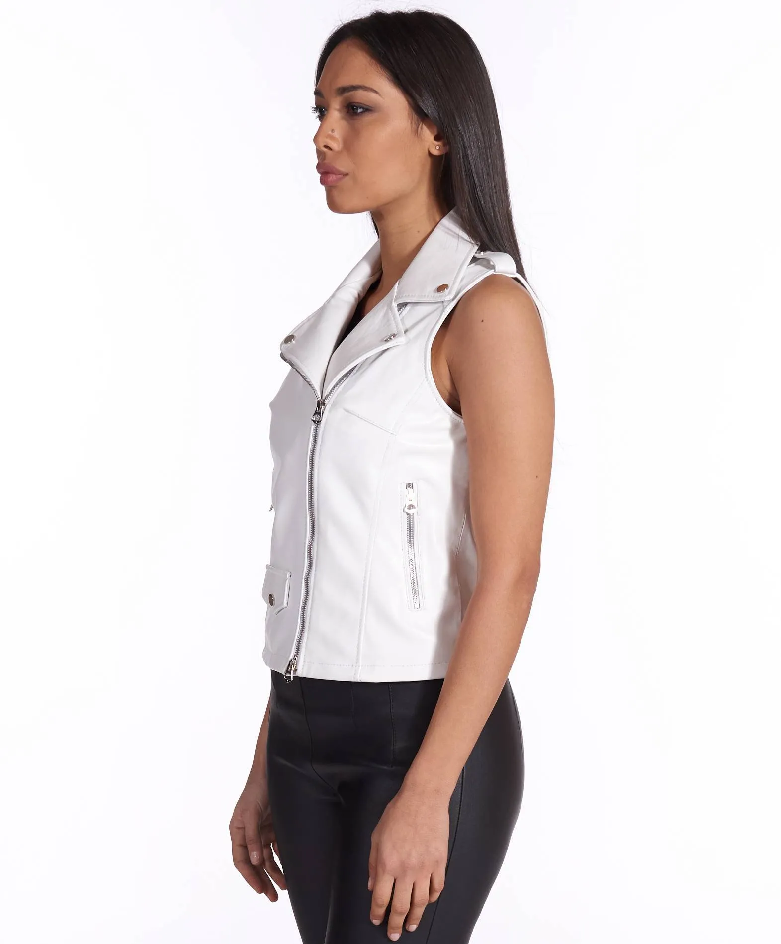 Blouson en cuir femme Sans manches  blanche