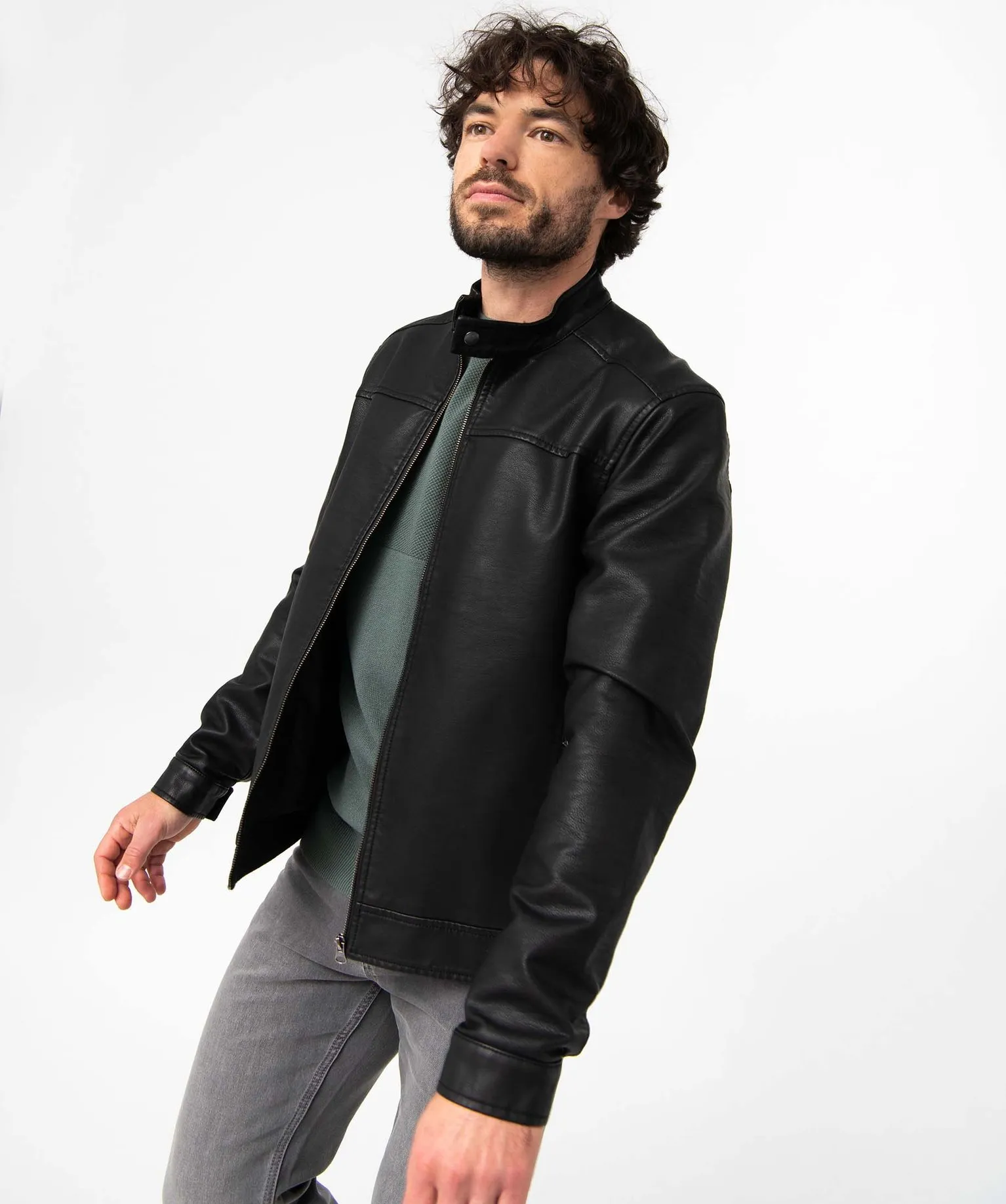 blouson homme biker en cuir imitation noir