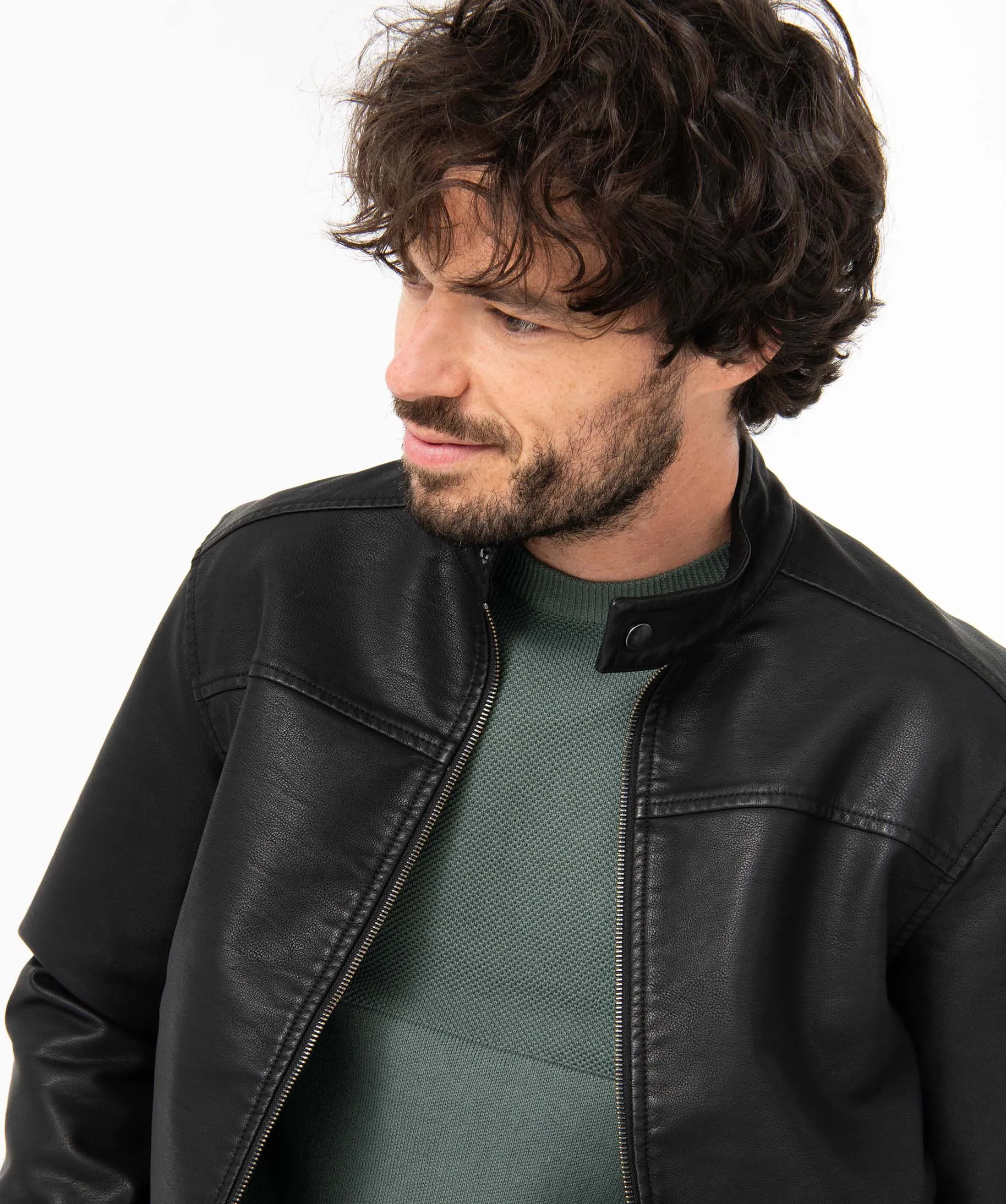 blouson homme biker en cuir imitation noir