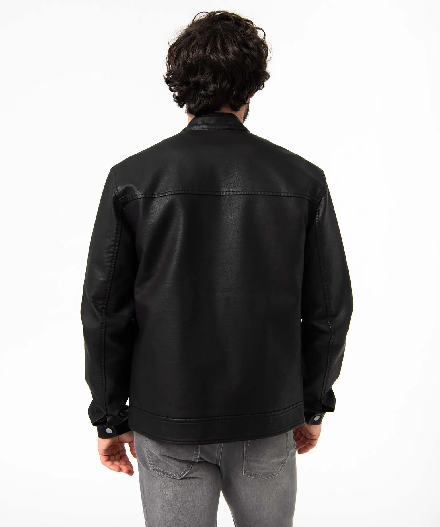 blouson homme biker en cuir imitation noir