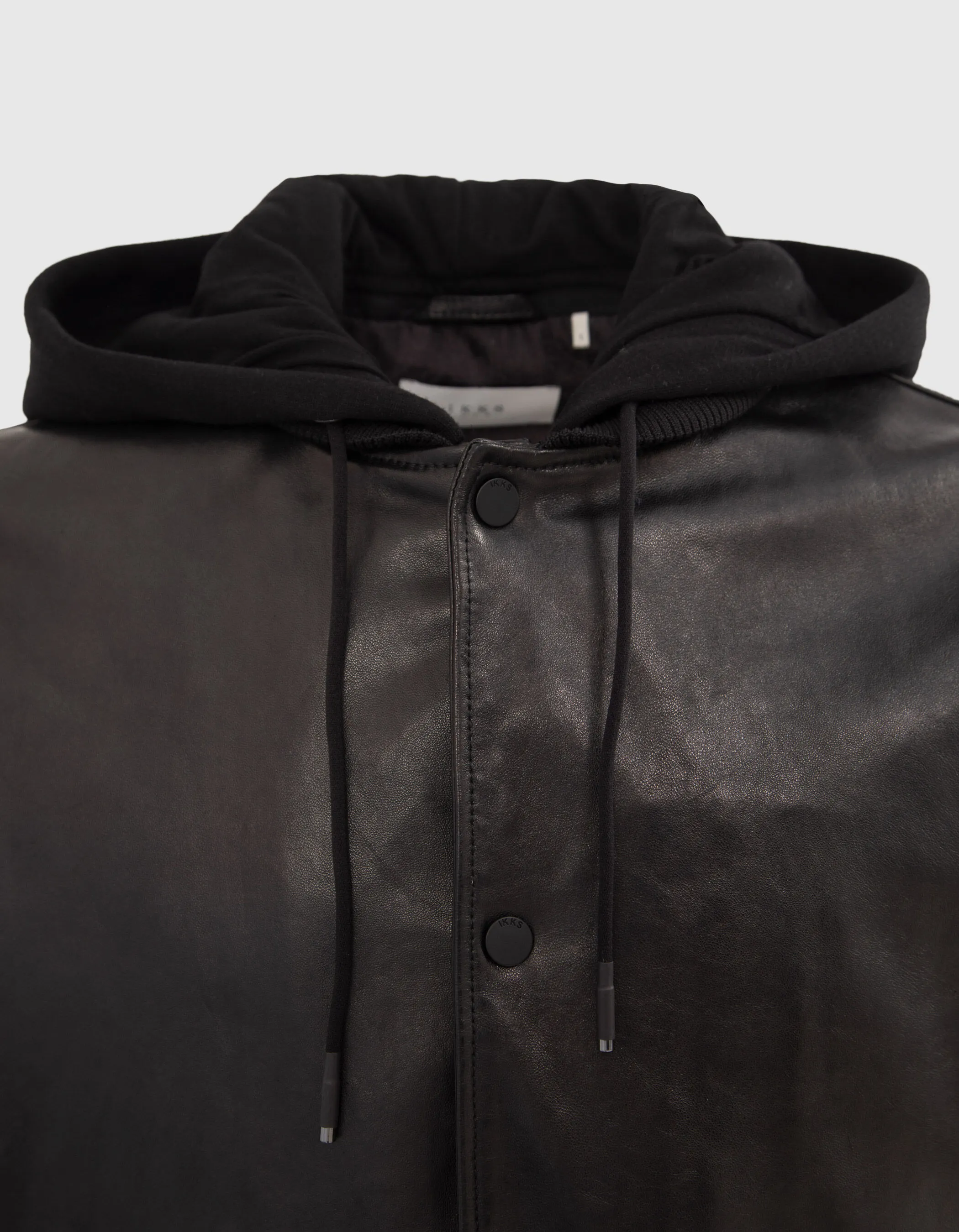 Bomber noir en cuir à parmenture amovible Homme