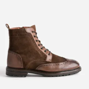 Bottine à lacets marron en cuir à bout fleuri - Boots Homme | ERAM