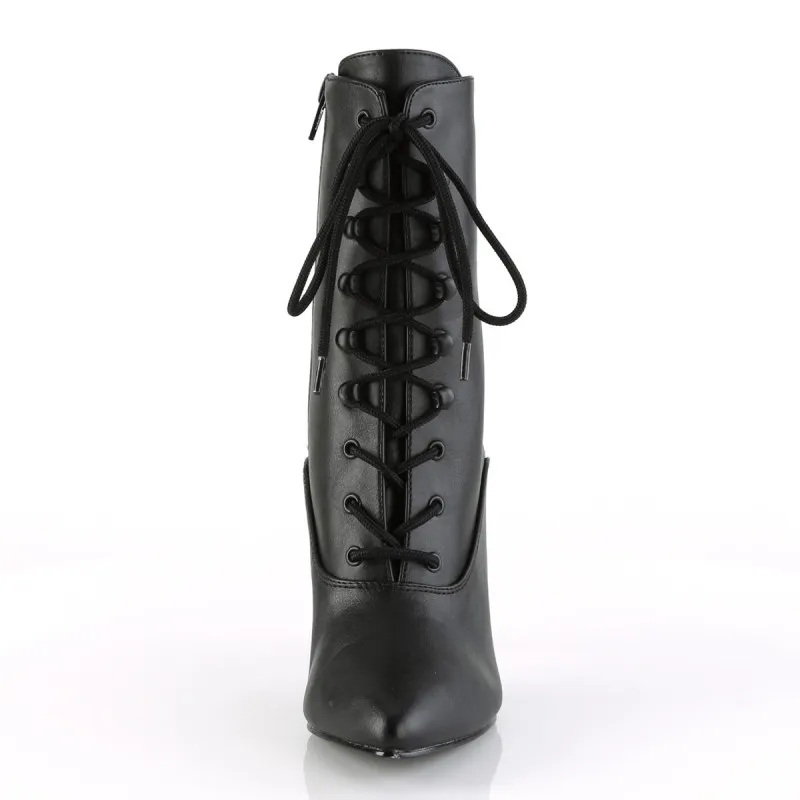 Bottines / boots à talon de 10 cm pour femme noires mat à lacets grande taille du 36 au 46