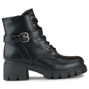 Bottines à lacets noires en éco-cuir à talon bas le noir