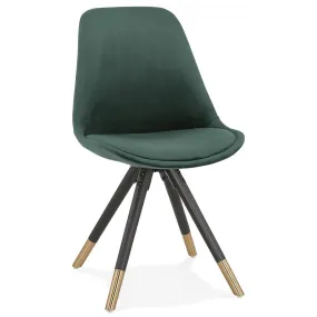 Chaise en Velours Vert Dossier Rectangulaire Piétement en Bois Noir SLIPSS | 3 Suisses