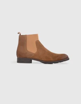 Chelsea boots tabac en cuir velours Homme