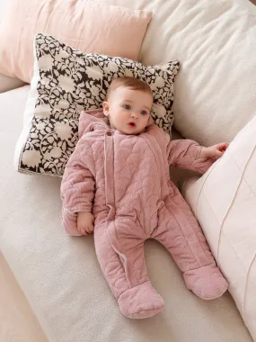 Combipilote en velours bébé double ouverture totale rose pale - Vertbaudet