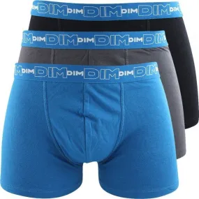 DIM 3 Boxers Homme Coton STRETCH Gris plomb Bleu océanique Noir