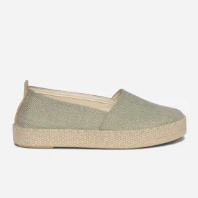 Espadrille vert pailleté or en toile - Sandales Femme | ERAM