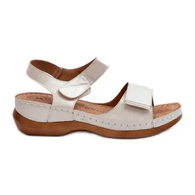 Evento Sandales confortables pour femmes avec velcro, beige Iphiope argent