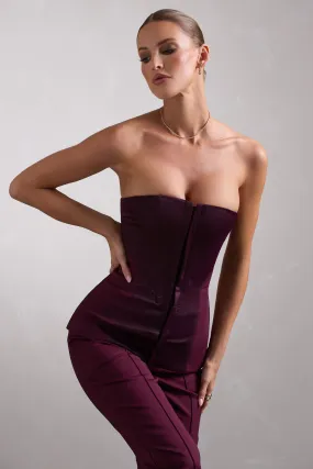 Illusive | Top corset en mélanges de satin rouge bordeaux sans manches