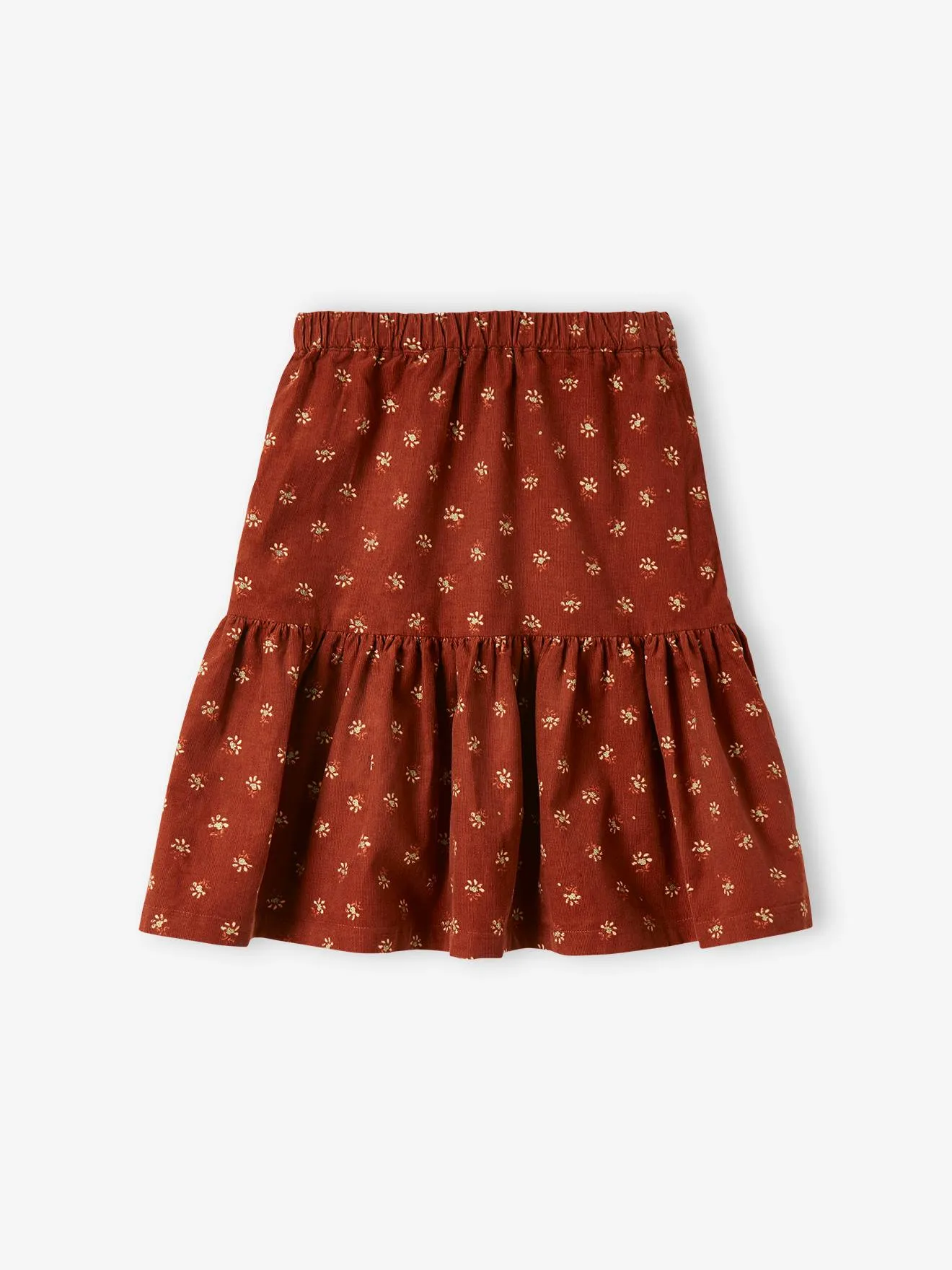 Jupe en velours fille motifs fleurs détails irisés marron imprimé - Vertbaudet