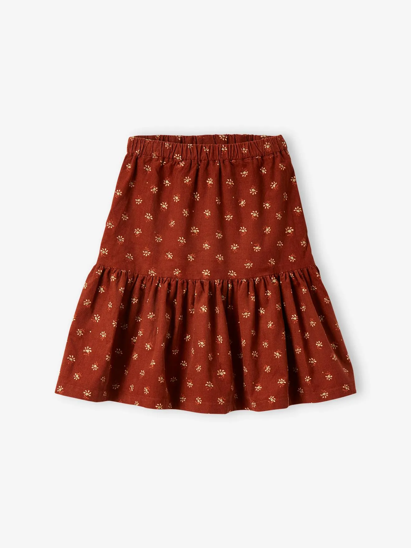 Jupe en velours fille motifs fleurs détails irisés marron imprimé - Vertbaudet