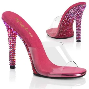 Mule femme transparente à talon aiguille strass en dégradé fuschia