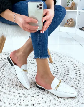 Mule style mocassin blanche en simili cuir