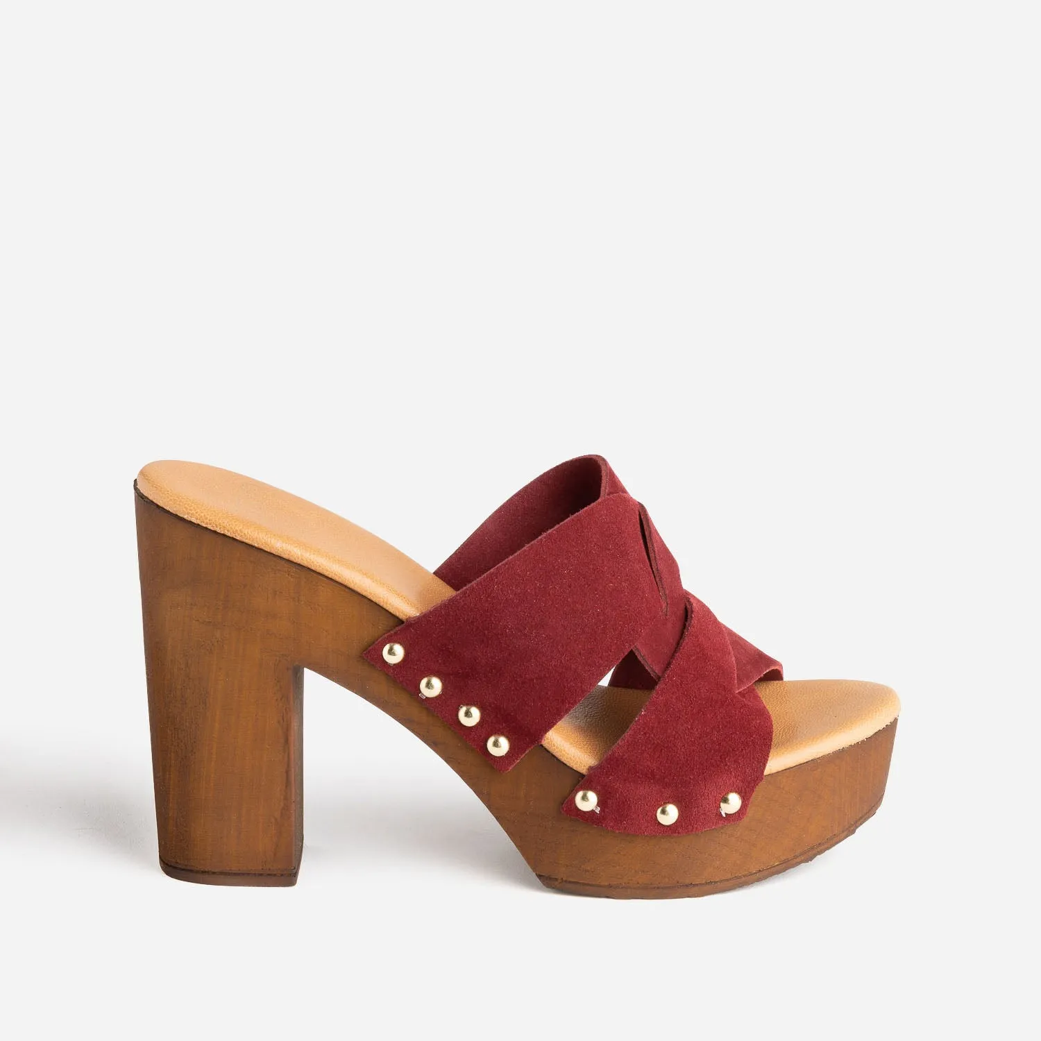 Mule à talon TEXTO bordeaux en cuir velours - Mules / Tongs Femme | ERAM