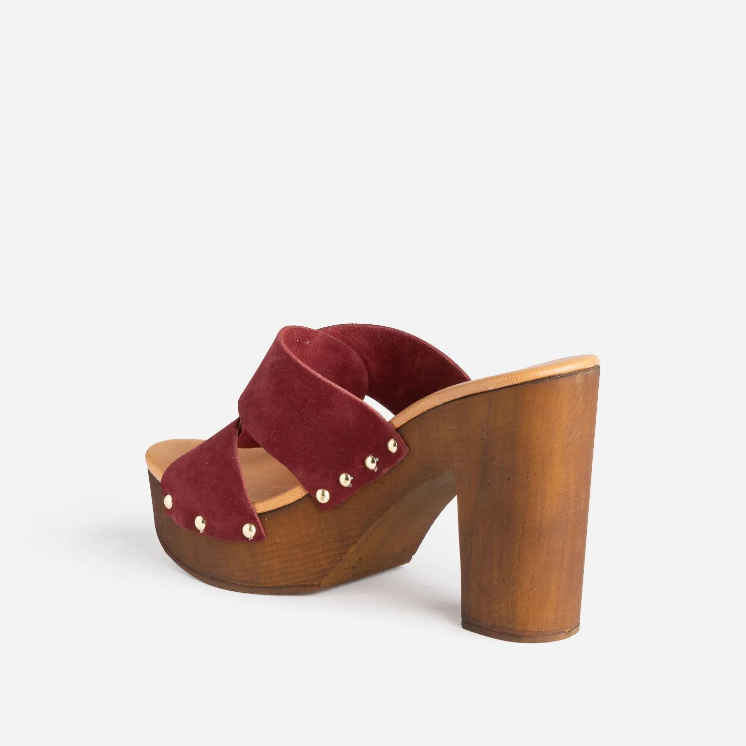 Mule à talon TEXTO bordeaux en cuir velours - Mules / Tongs Femme | ERAM