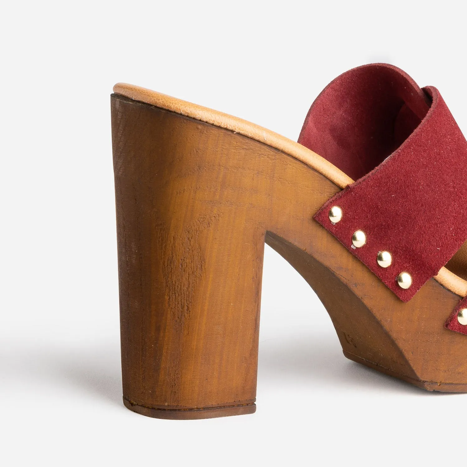 Mule à talon TEXTO bordeaux en cuir velours - Mules / Tongs Femme | ERAM