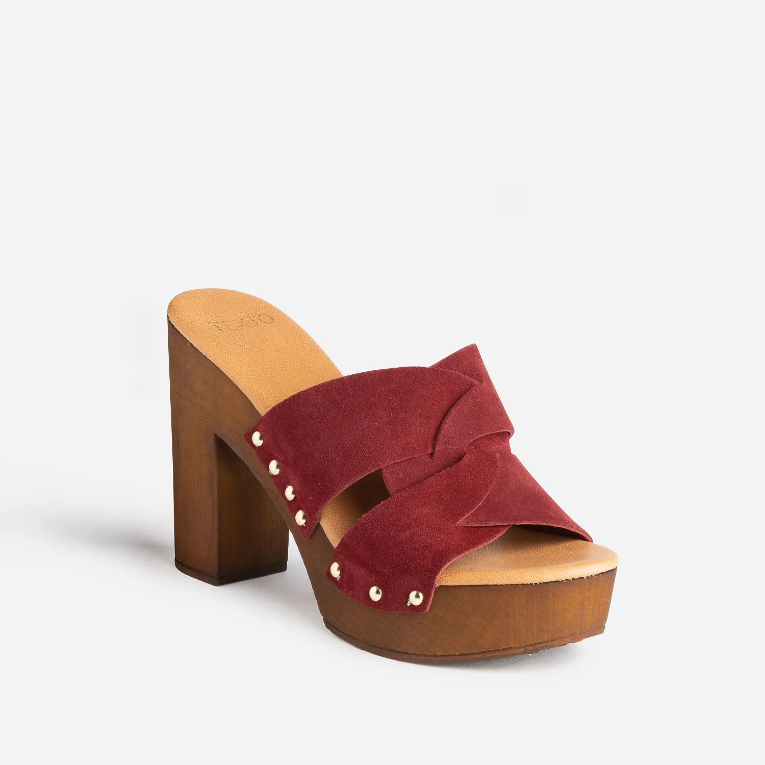 Mule à talon TEXTO bordeaux en cuir velours - Mules / Tongs Femme | ERAM