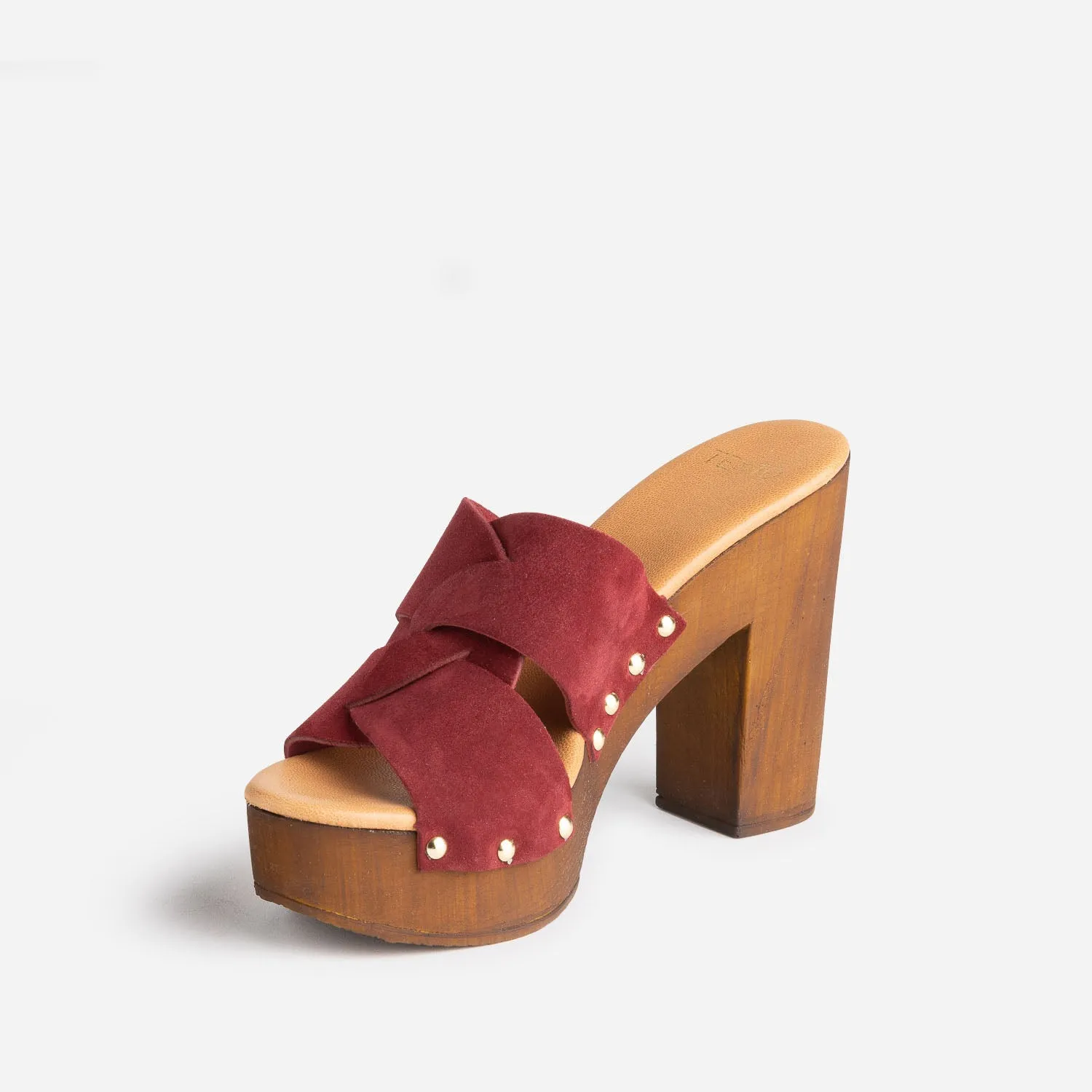 Mule à talon TEXTO bordeaux en cuir velours - Mules / Tongs Femme | ERAM