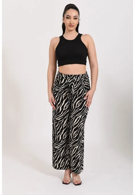 Pantalon fluide imprimé zebre noir et beige tendance et pour femmes