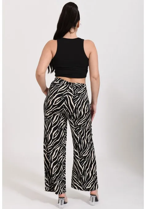 Pantalon fluide imprimé zebre noir et beige tendance et pour femmes