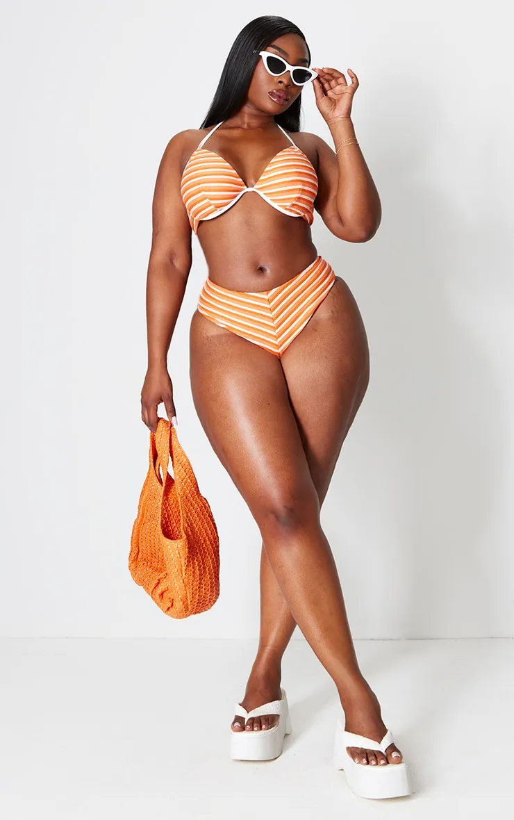 Plus Bas de maillot de bain orange à rayures