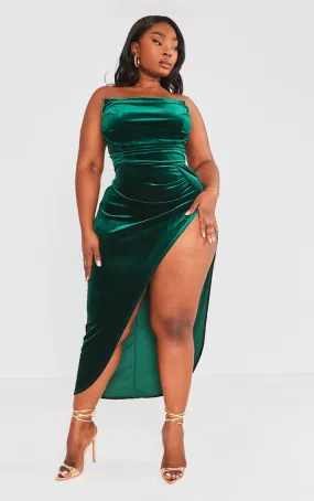 Plus Robe longue bustier en velours vert émeraude à armatures