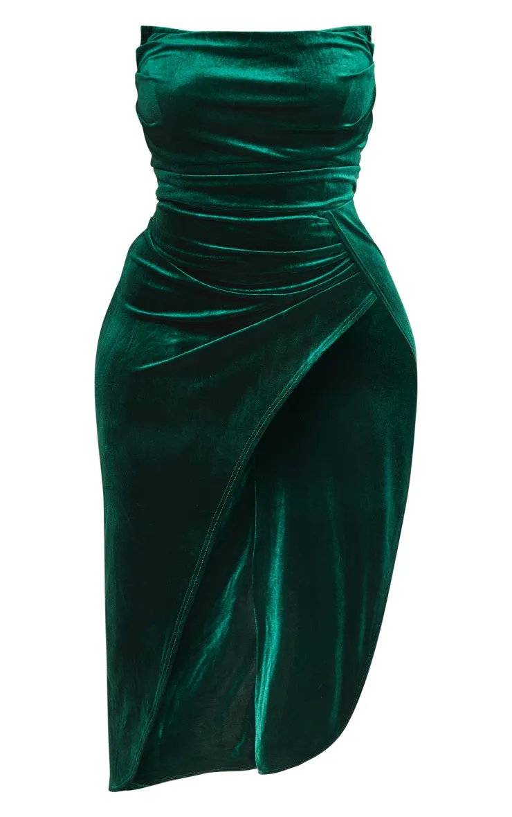 Plus Robe longue bustier en velours vert émeraude à armatures