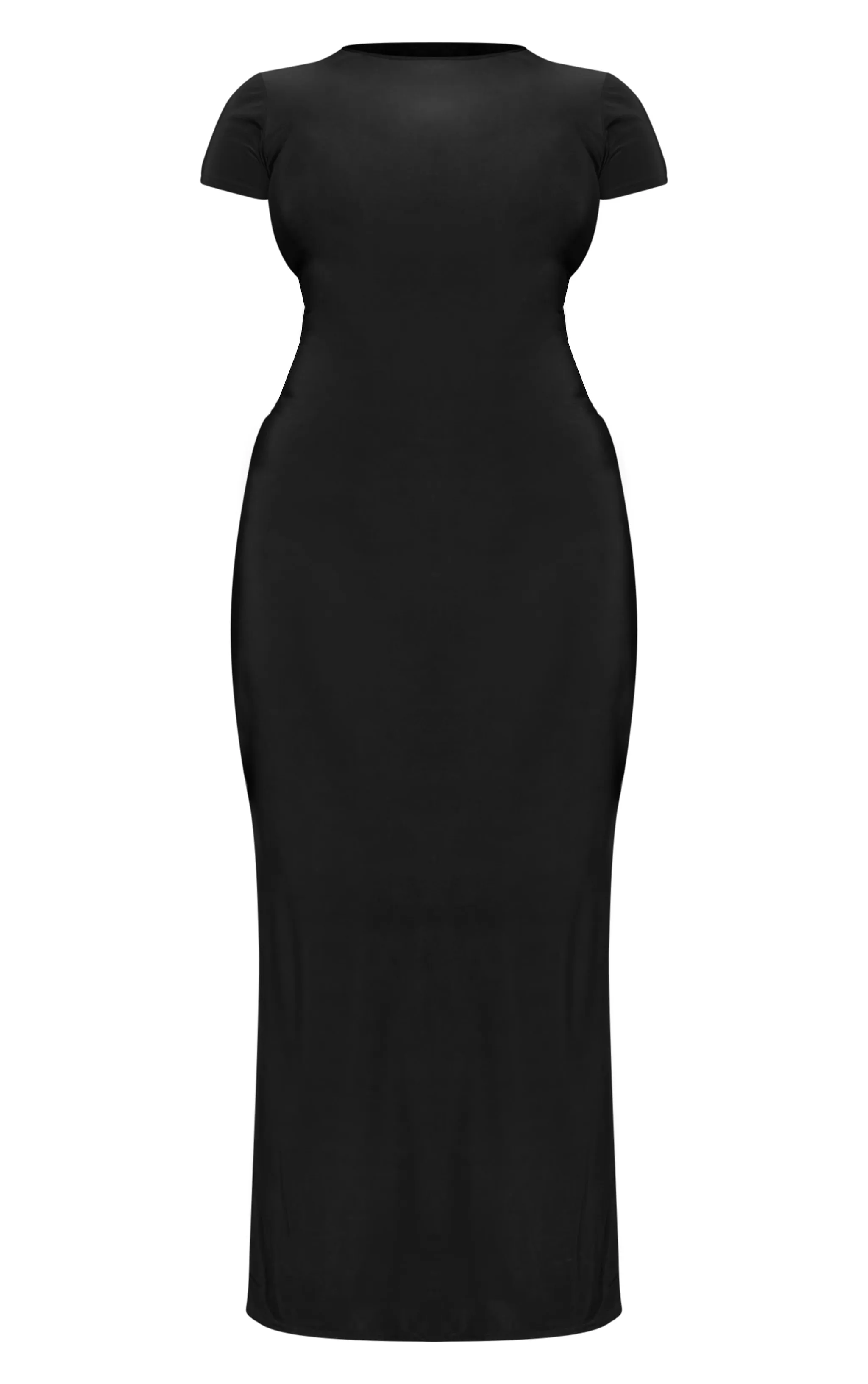 Plus Robe longue noire douce à manches courtes