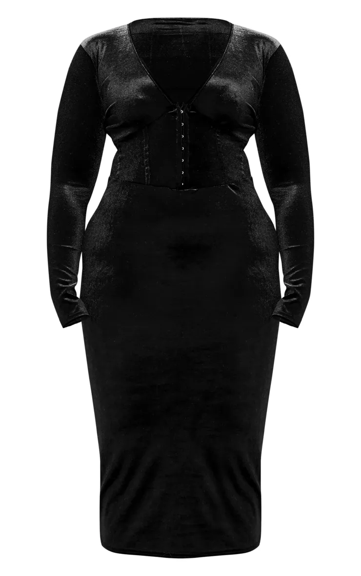 Plus Robe mi-longue en velours noir décolletée à corset