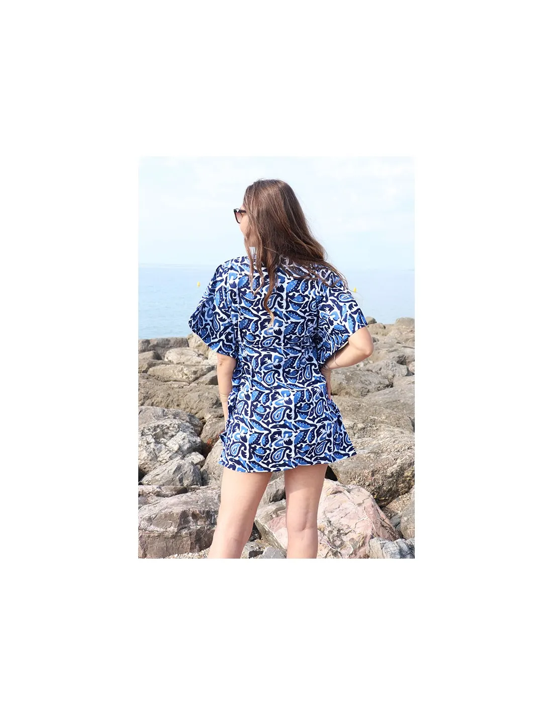 Robe courte en coton bleu