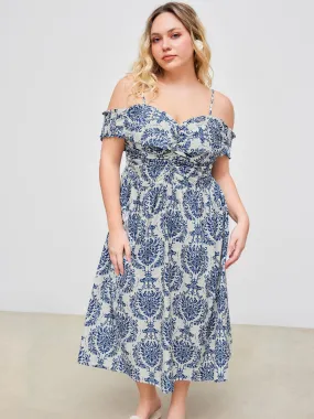 Robe maxi à volants floraux et épaules dénudées tissée Curve & Plus