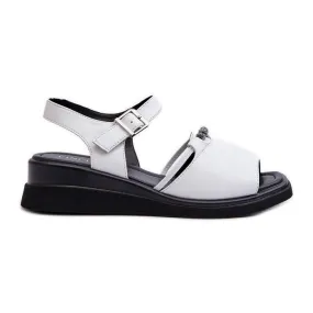 Sandales compensées en cuir pour femmes Vinceza 66624 Blanc blanche