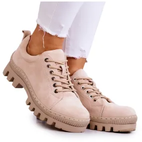 S.Barski Chaussures en daim pour femmes Tied Beige Mayson