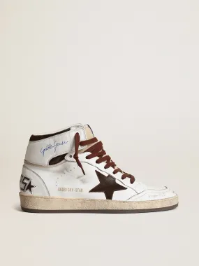 Sky-Star homme en nappa blanc avec étoile en daim chocolat | Golden Goose