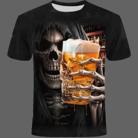 T-shirt tête de mort verre de bière