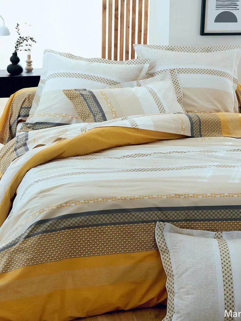 Taie de traversin en percale de coton au style ethnique chic - Jaune