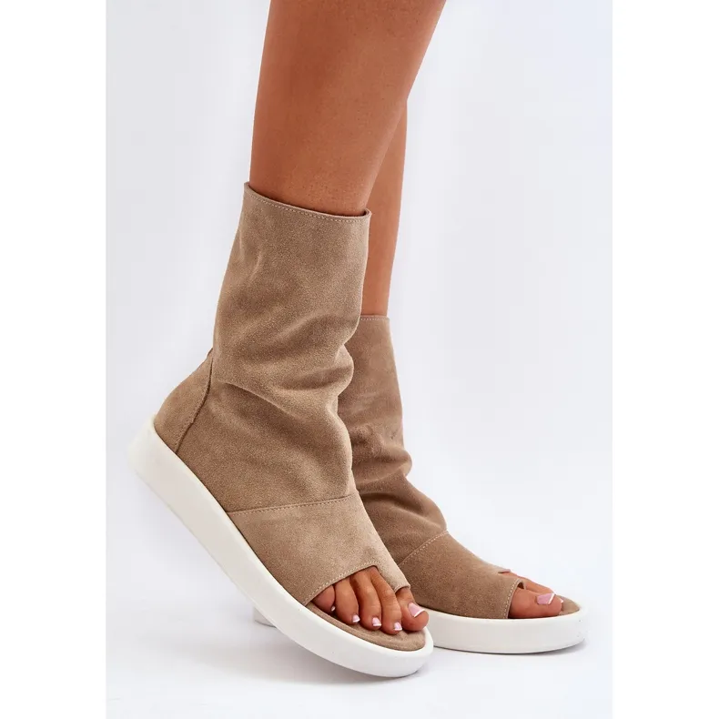 Zazoo 3441 Sandales en daim pour femmes avec tige beige foncé