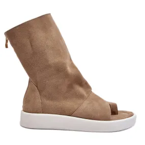 Zazoo 3441 Sandales en daim pour femmes avec tige beige foncé