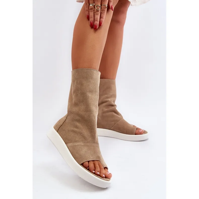 Zazoo 3441 Sandales en daim pour femmes avec tige beige foncé