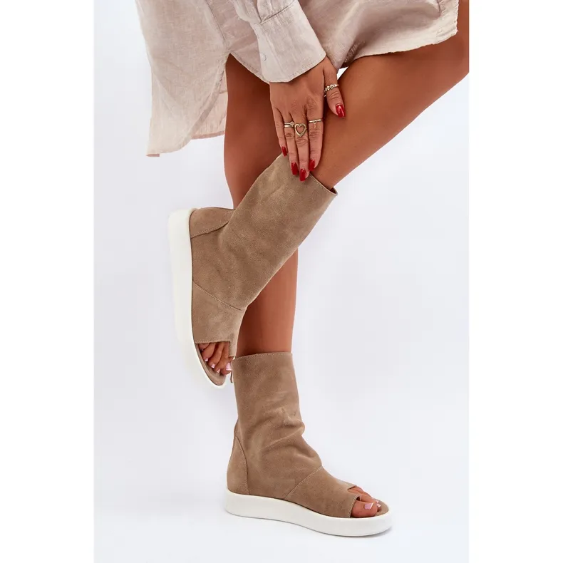 Zazoo 3441 Sandales en daim pour femmes avec tige beige foncé