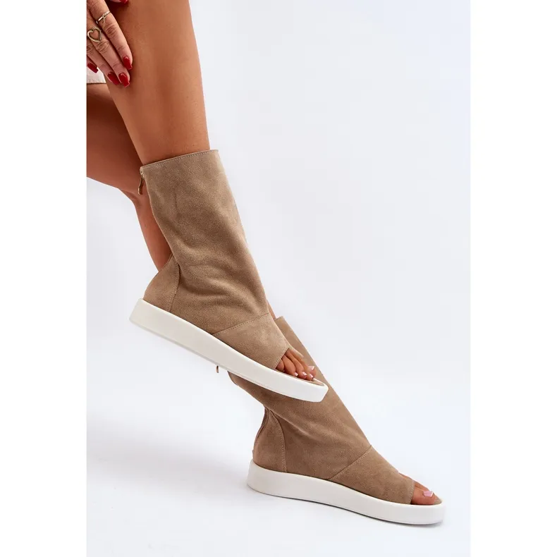 Zazoo 3441 Sandales en daim pour femmes avec tige beige foncé