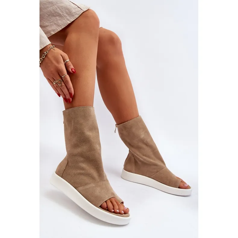 Zazoo 3441 Sandales en daim pour femmes avec tige beige foncé