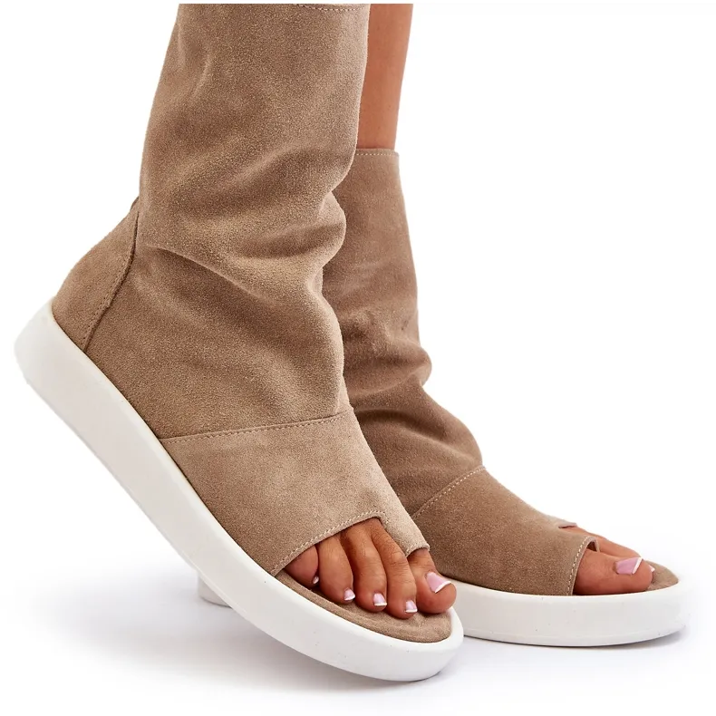 Zazoo 3441 Sandales en daim pour femmes avec tige beige foncé